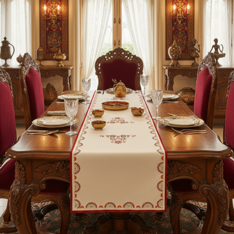 Jaipuri Style Printed Table Runner 13x54 Inches | Nizs