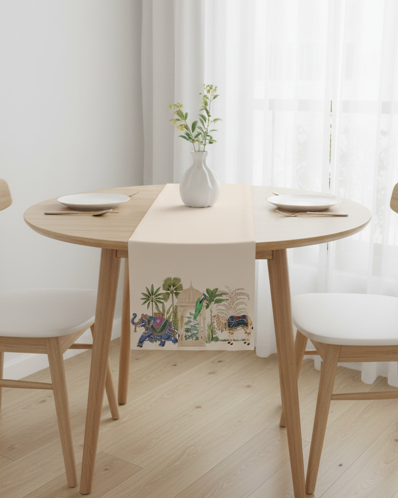 Royal Elephants & Peacock Garden Print Table Runner 13x54 Inches | Nizs