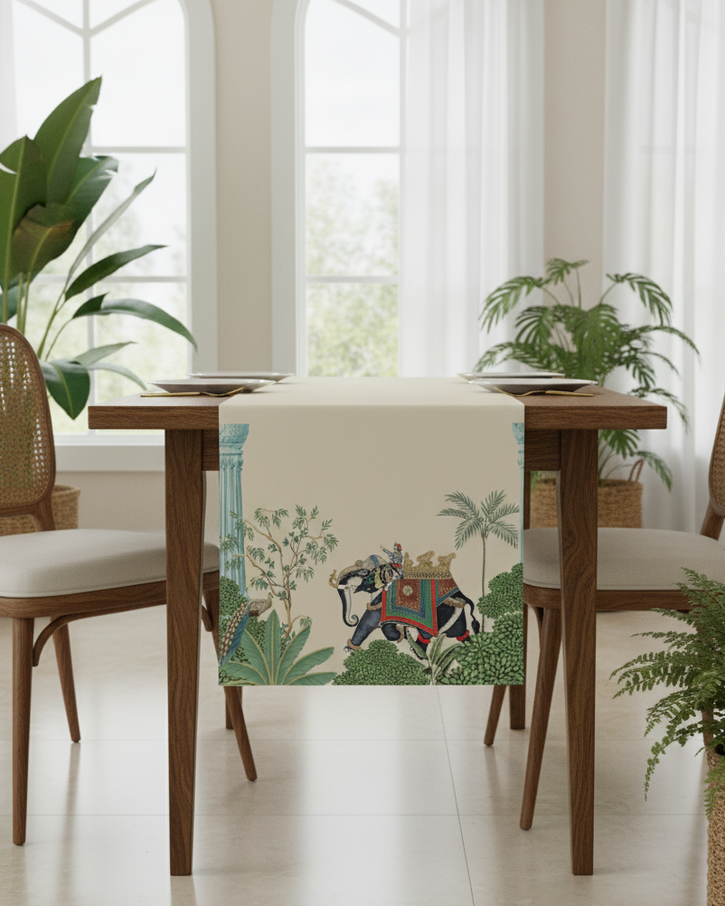 Mughal Palace Charm Print Table Runner 13x54 Inches | Nizs