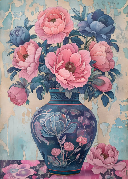 Azure & Blush: A Floral Study Astract art | Nizs