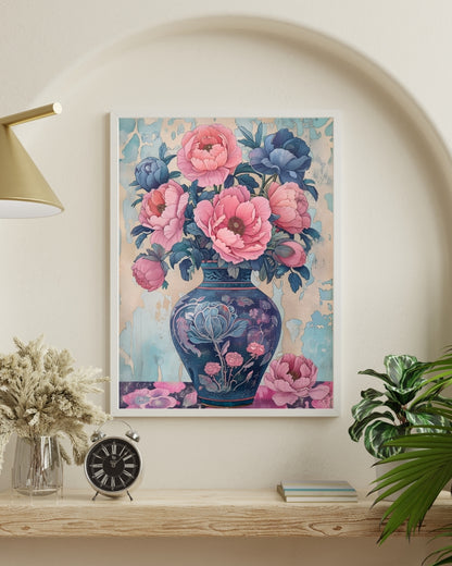 Azure & Blush: A Floral Study Astract art | Nizs