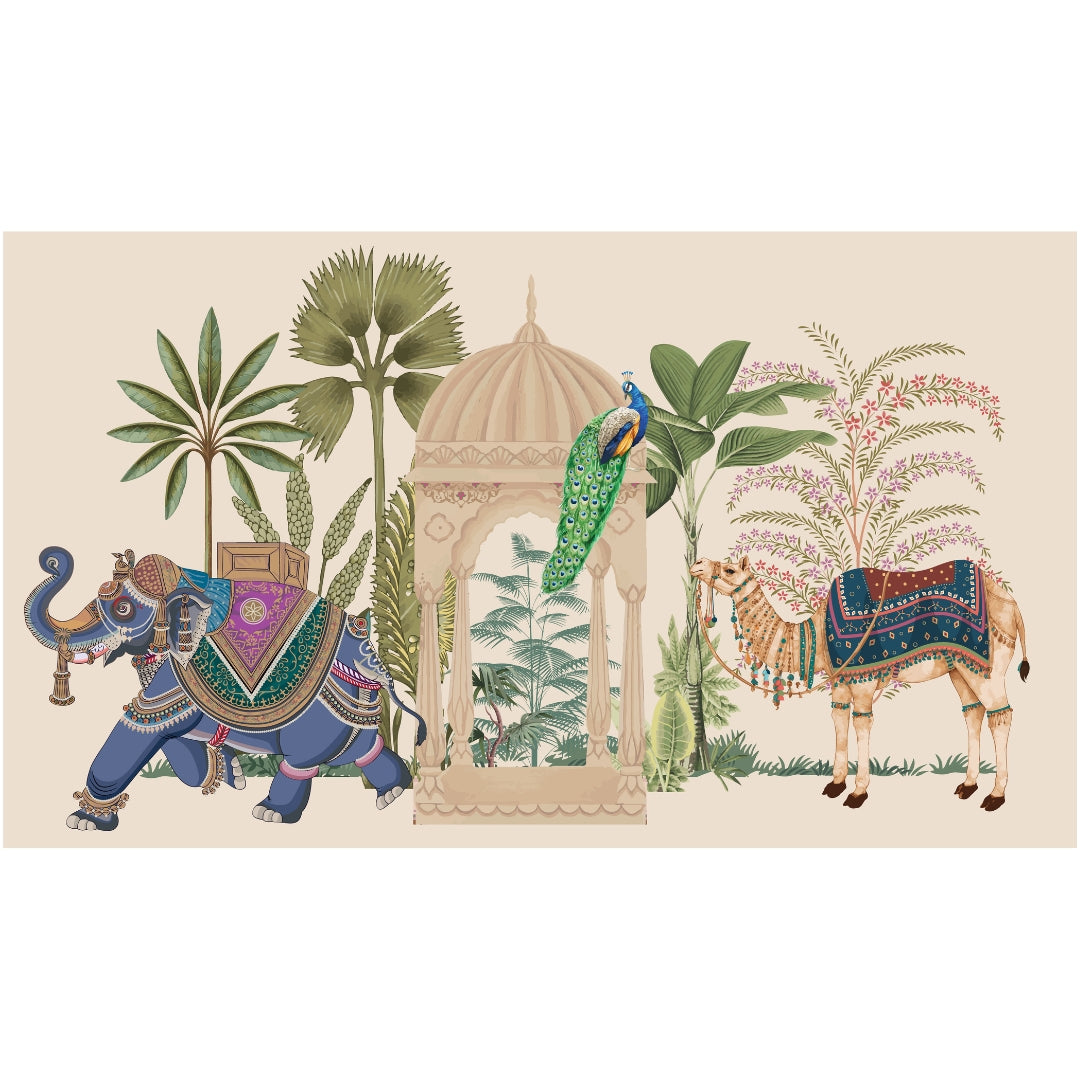 Royal Elephants & Peacock Garden Print Table Runner 13x54 Inches | Nizs