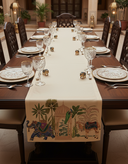 Royal Elephants & Peacock Garden Print Table Runner 13x54 Inches | Nizs
