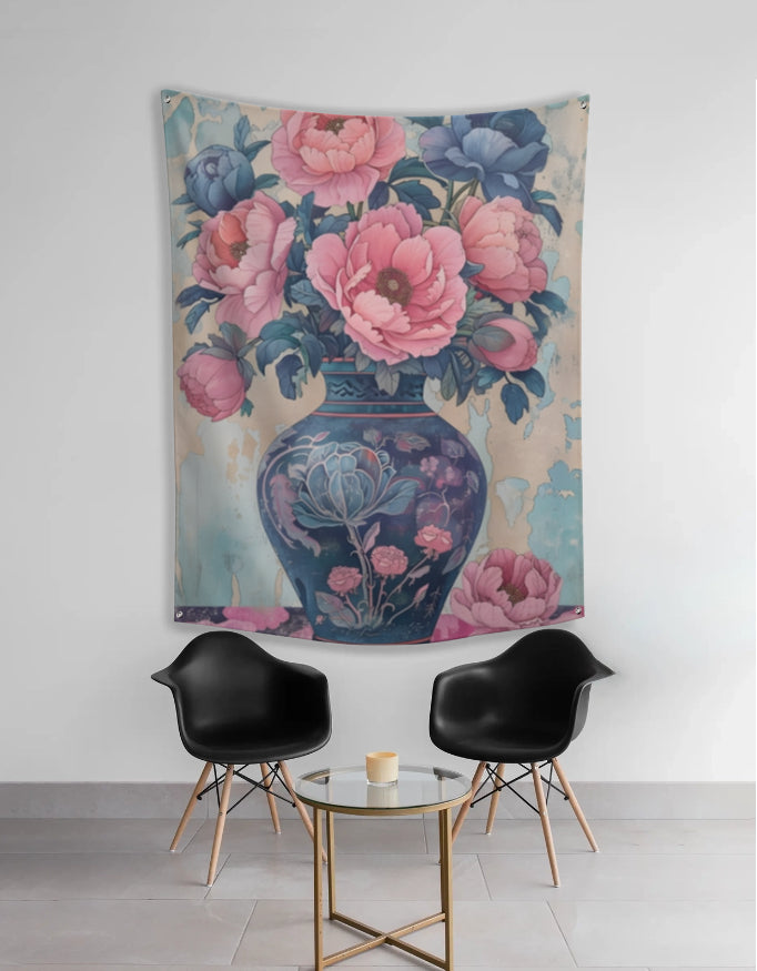 Azure & Blush: A Floral Study Astract art | Nizs
