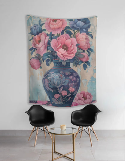 Azure & Blush: A Floral Study Astract art | Nizs